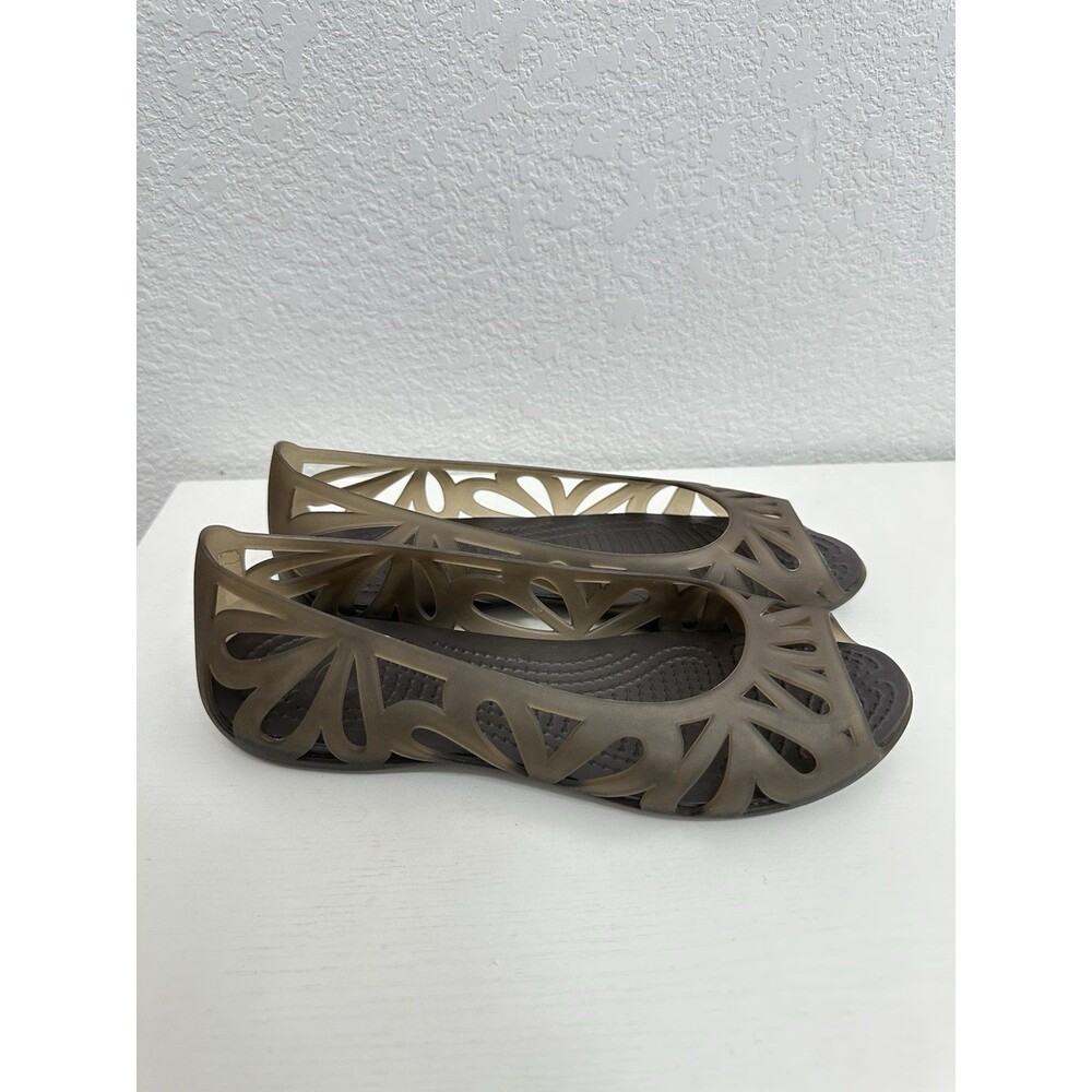 Crocs Isabella Cutout Peep Toe Jelly Flats Bronze Brown Translucent Size W7